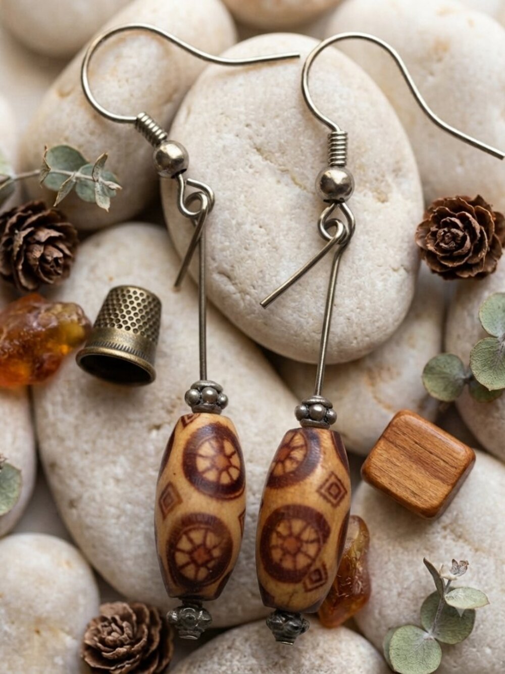 Handcrafted Brown Bead Dangle Earrings - Women Jewelry